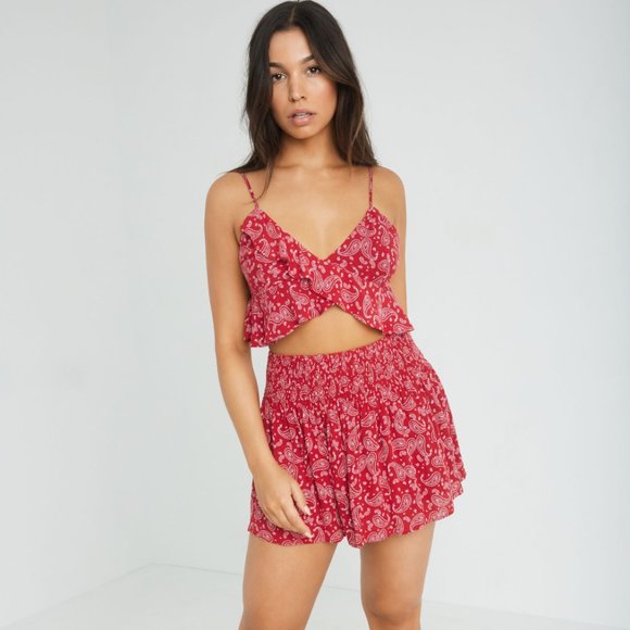 Garage Red Paisley Smocked Mini-Skirt NWT - Picture 1 of 3